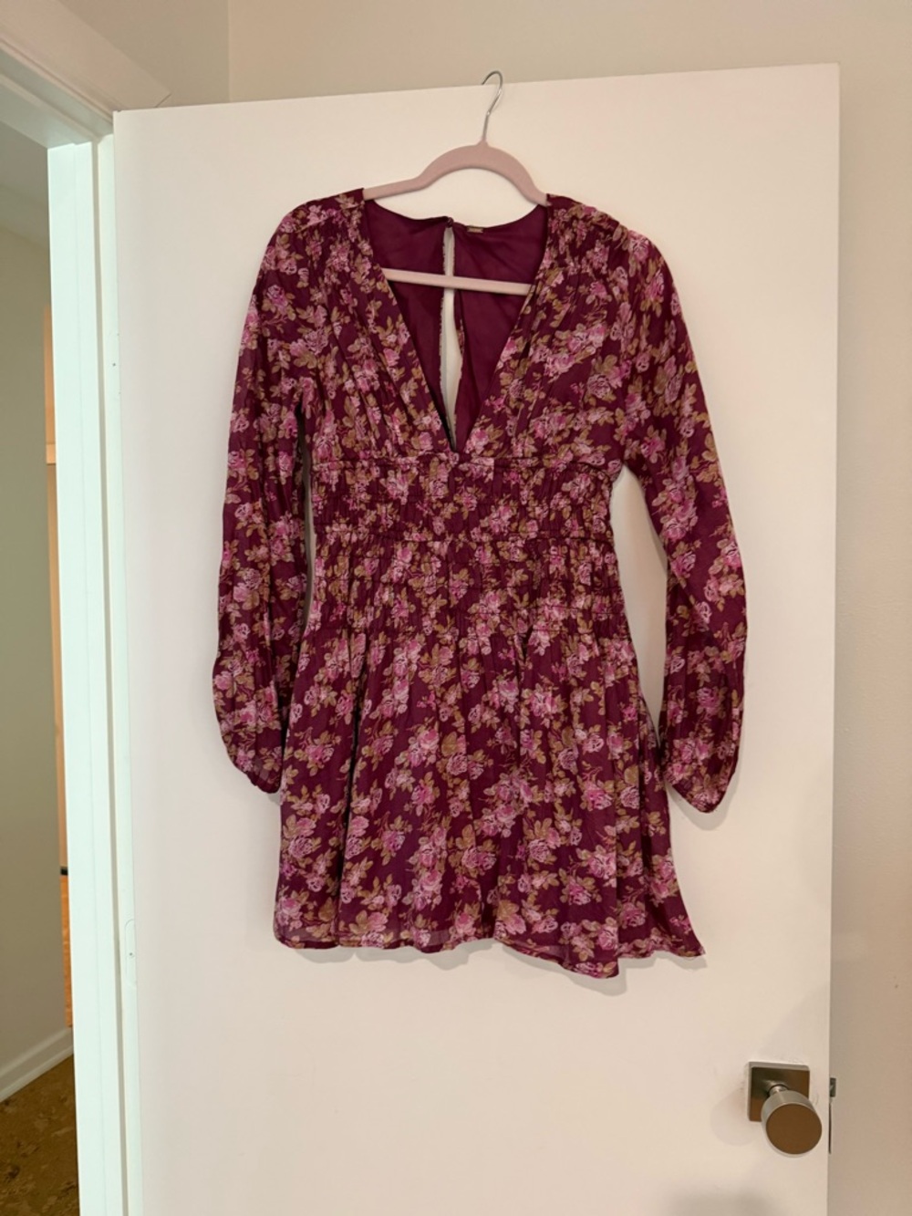 Free People Plum Floral Long-Sleeve Smocked Dress